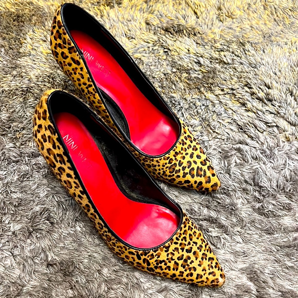 Size 7.5 Faux Fur Leopard Nine West Heels